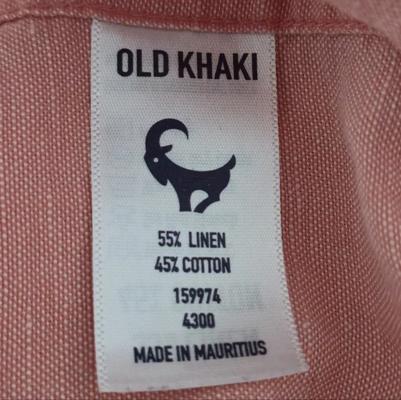 Old Khaki Large Salmon Pink Linen Cotton Blend Button Down Floral Trim Shirt L - Picture 8 of 9